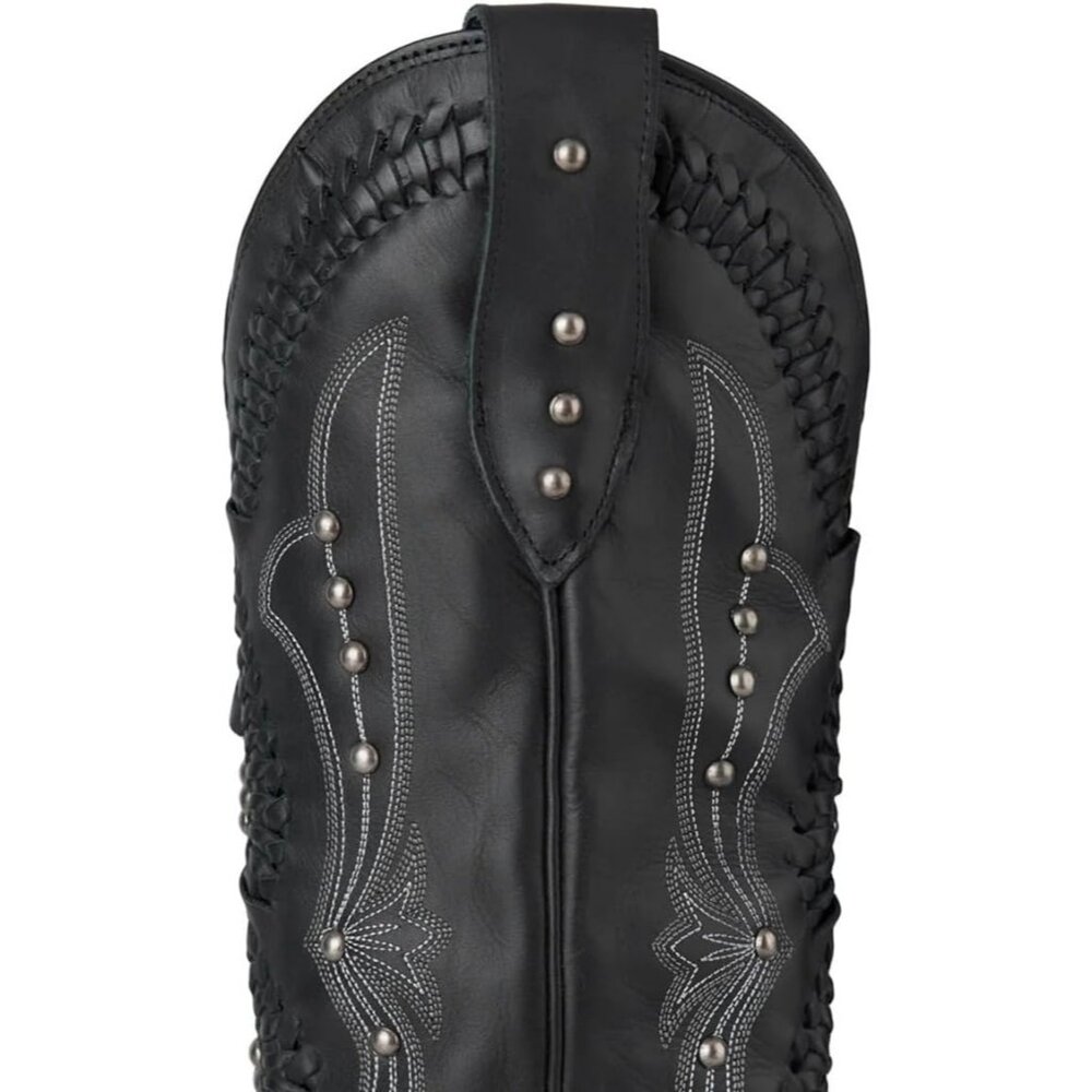 Women's Black Leather Embroidery Knee High Western Cowgirl Boots Lightweight - Picture 6 of 6